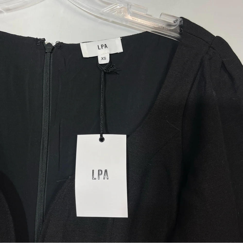NWT LPA Revolve Dress 495 Black XS Linen Blend Ruffle Mini Minimalist Boho LBD - Picture 7 of 16